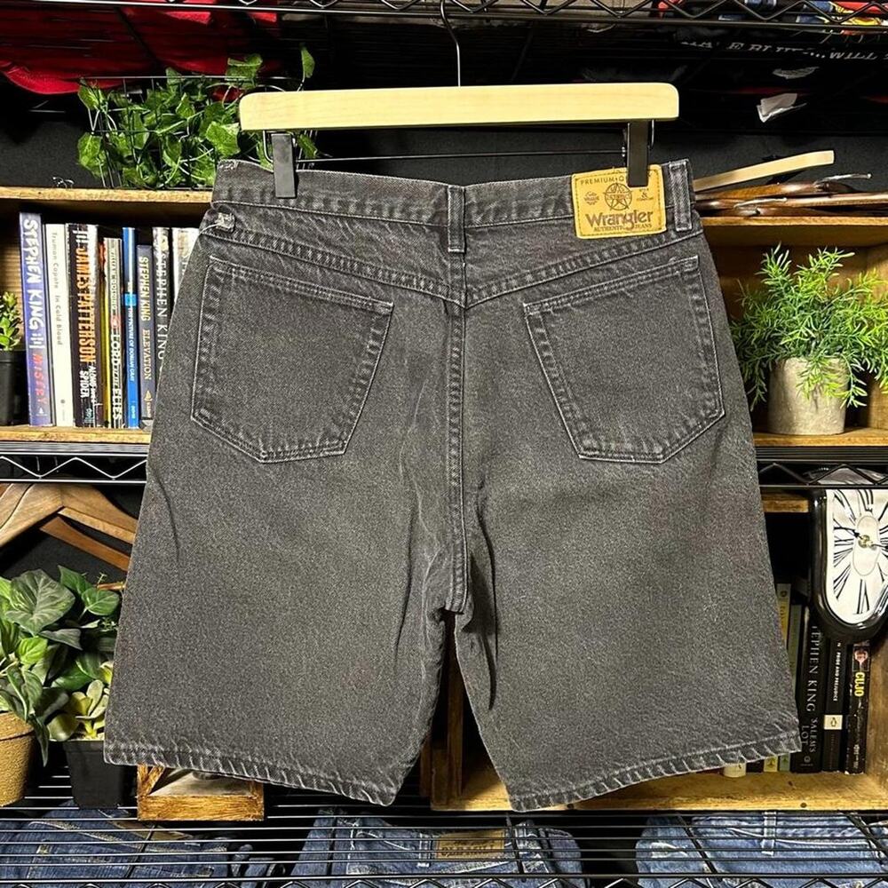 Vintage 90s Wrangler Faded Black Denim Jorts Baggy Skater Jean Shorts Mens 33"